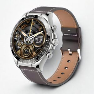 aviator smart watch silver brown leather style band jpg.jpg