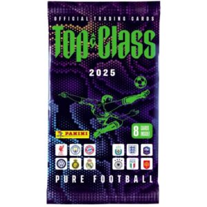 Panini FIFA 365 Top Class 2025 official trading cards booster pack containing 8 cards featuring top football clubs and players