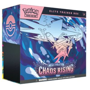Pokémon TCG Mega Evolution Chaos Rising Elite Trainer Box front view featuring Mega Diancie artwork suitable for ages 6 and up